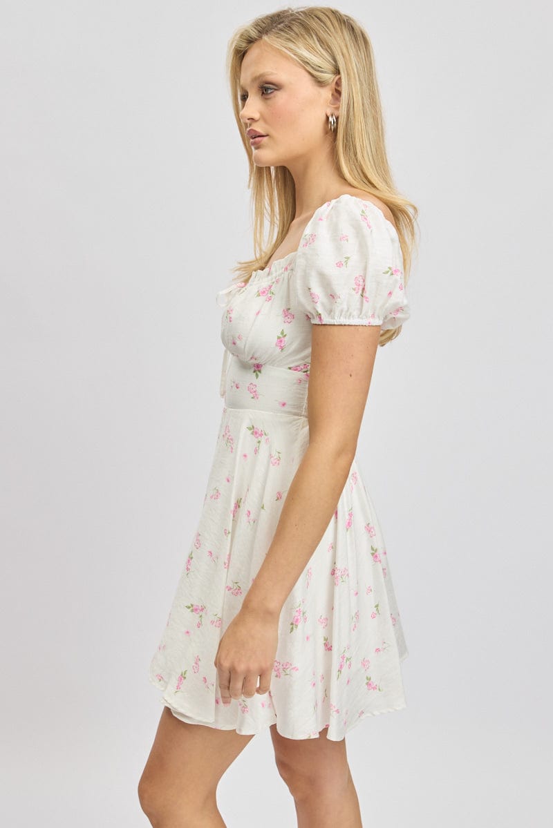 Pink Ditsy Fit And Flare Dress Mini