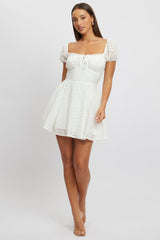 White Fit And Flare Dress Mini Eyelet Fabric