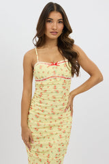 Yellow Ditsy Bodycon Dress Singlet Mesh Midi