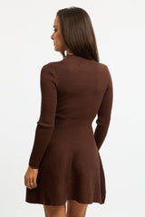 Brown Knit Dress Fit And Flared