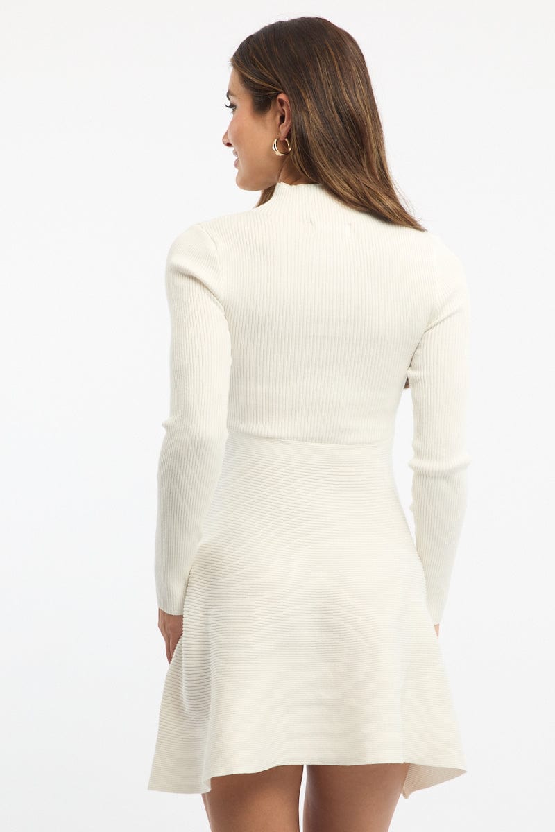 White Knit Dress Fit And Flared