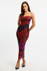 Black Floral Bodycon Dress Cowl Neck Maxi