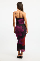 Black Floral Bodycon Dress Cowl Neck Maxi