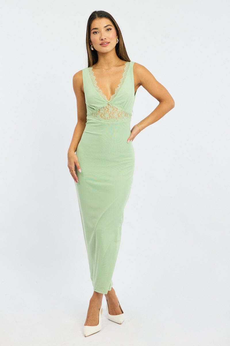 Green Bodycon Dress Sleeveless Mesh