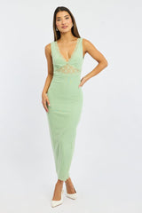 Green Bodycon Dress Sleeveless Mesh