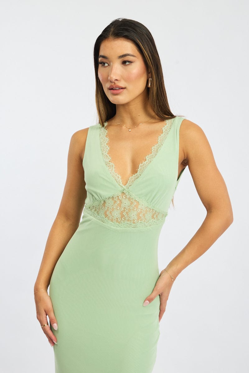 Green Bodycon Dress Sleeveless Mesh