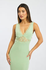 Green Bodycon Dress Sleeveless Mesh