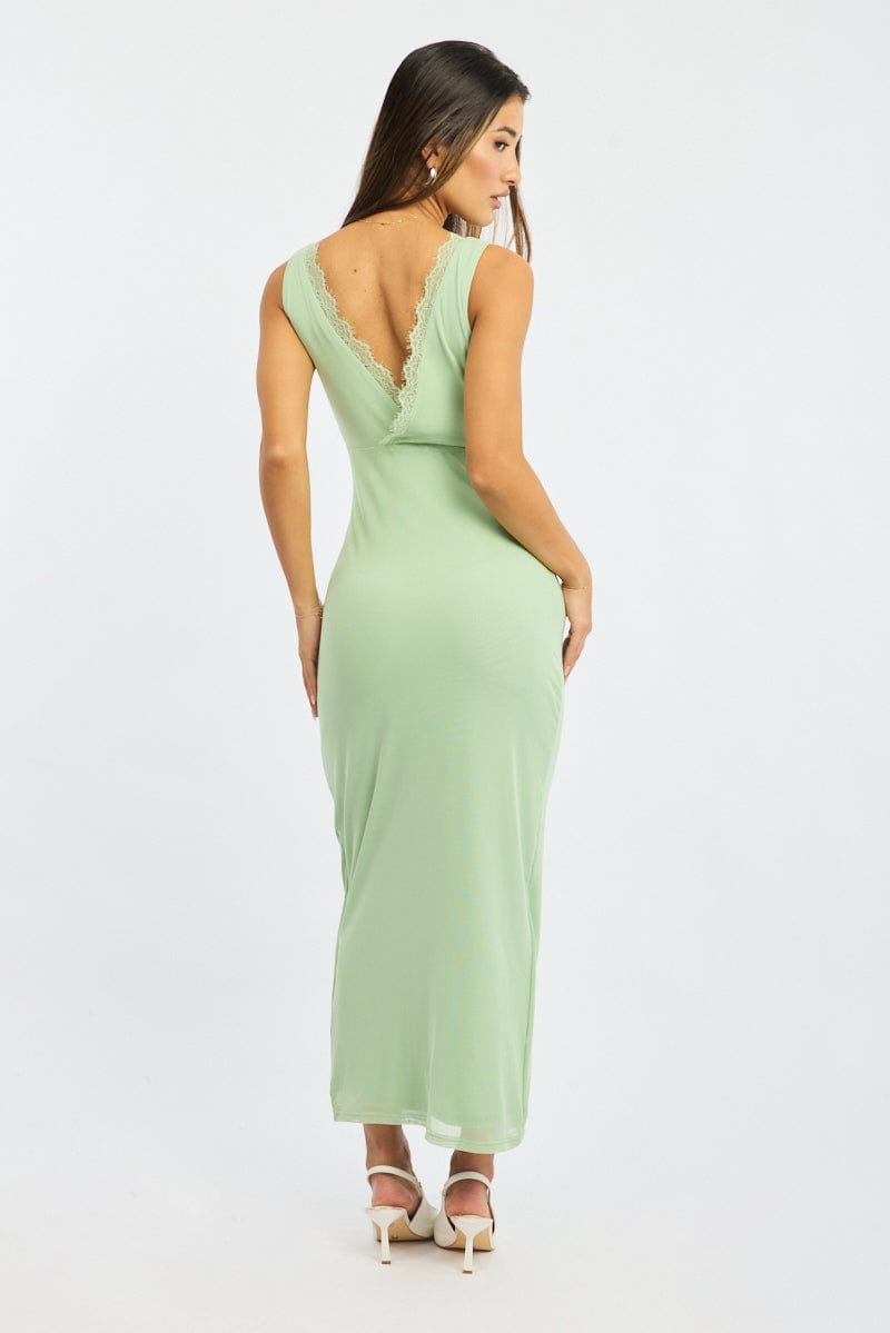 Green Bodycon Dress Sleeveless Mesh
