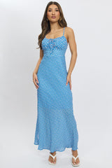 Blue Check Midi Dress Gathering Bust Sleeveless