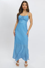 Blue Check Midi Dress Gathering Bust Sleeveless