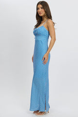Blue Check Midi Dress Gathering Bust Sleeveless