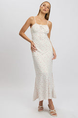 White Ditsy Midi Dress Gathering Bust Sleeveless
