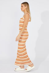 Multi Stripe Knit Dress Maxi Crochet