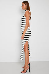 Black Stripe Knit Dress Sleeveless Midi