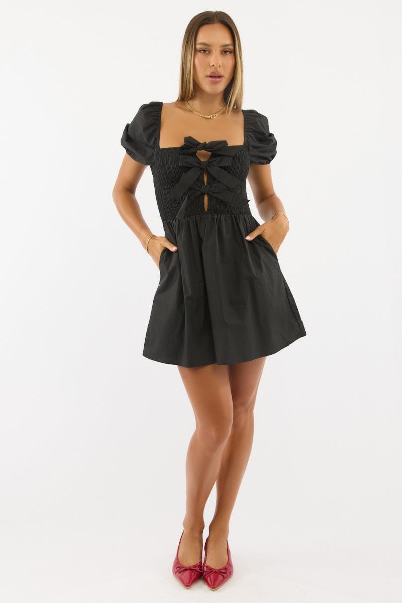 Black Mini Dress Ribbon Detail