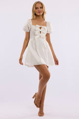 White Mini Dress Ribbon Detail