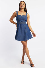 Blue Fit And Flare Dress Mini