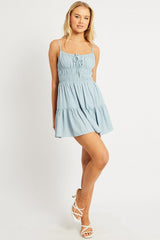 Blue Fit And Flare Dress Mini