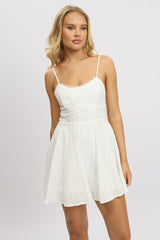 White Fit And Flare Dress Mini Eyelet Fabric