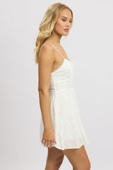 White Fit And Flare Dress Mini Eyelet Fabric