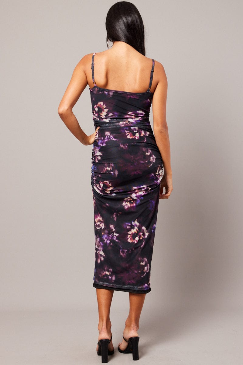 Purple Floral Bodycon Dress Ombre Singlet Maxi