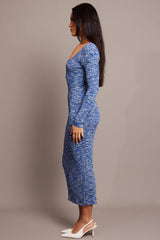 Blue Knit Dress Long Sleeve Space Dye