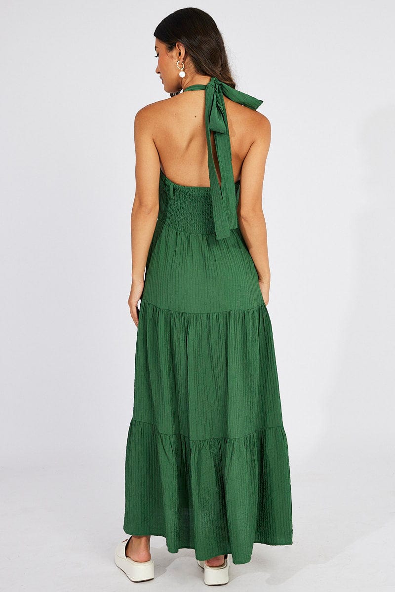 Green Maxi Dress Square Neck Tiered