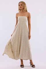 Beige Polka Dot Maxi Dress Strappy