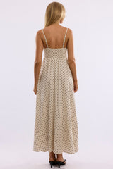 Beige Polka Dot Maxi Dress Strappy