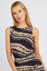 Multi Abstract Bodycon Dress Sleeveless Mesh