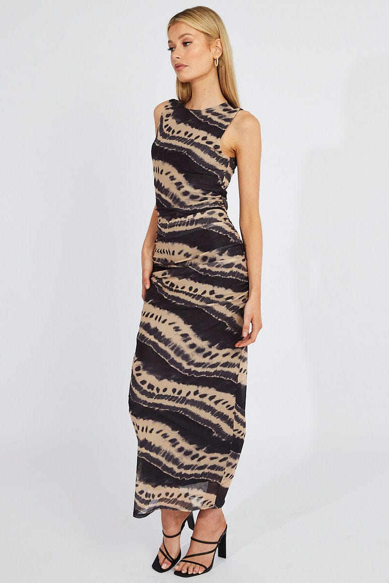 Multi Abstract Bodycon Dress Sleeveless Mesh