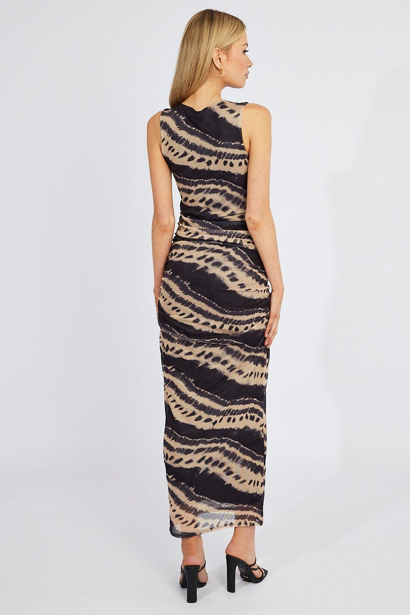 Multi Abstract Bodycon Dress Sleeveless Mesh