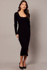 Black Knit Dress Long Sleeve Bodycon