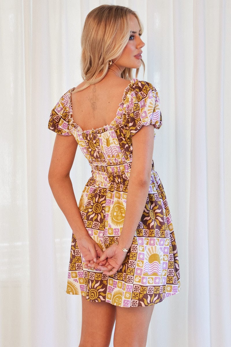 Multi Abstract Fit And Flare Dress Mini