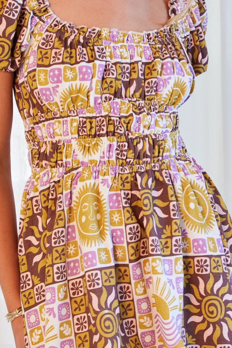 Multi Abstract Fit And Flare Dress Mini