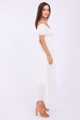 White Maxi Dress Puff Sleeve Eyelet Fabric