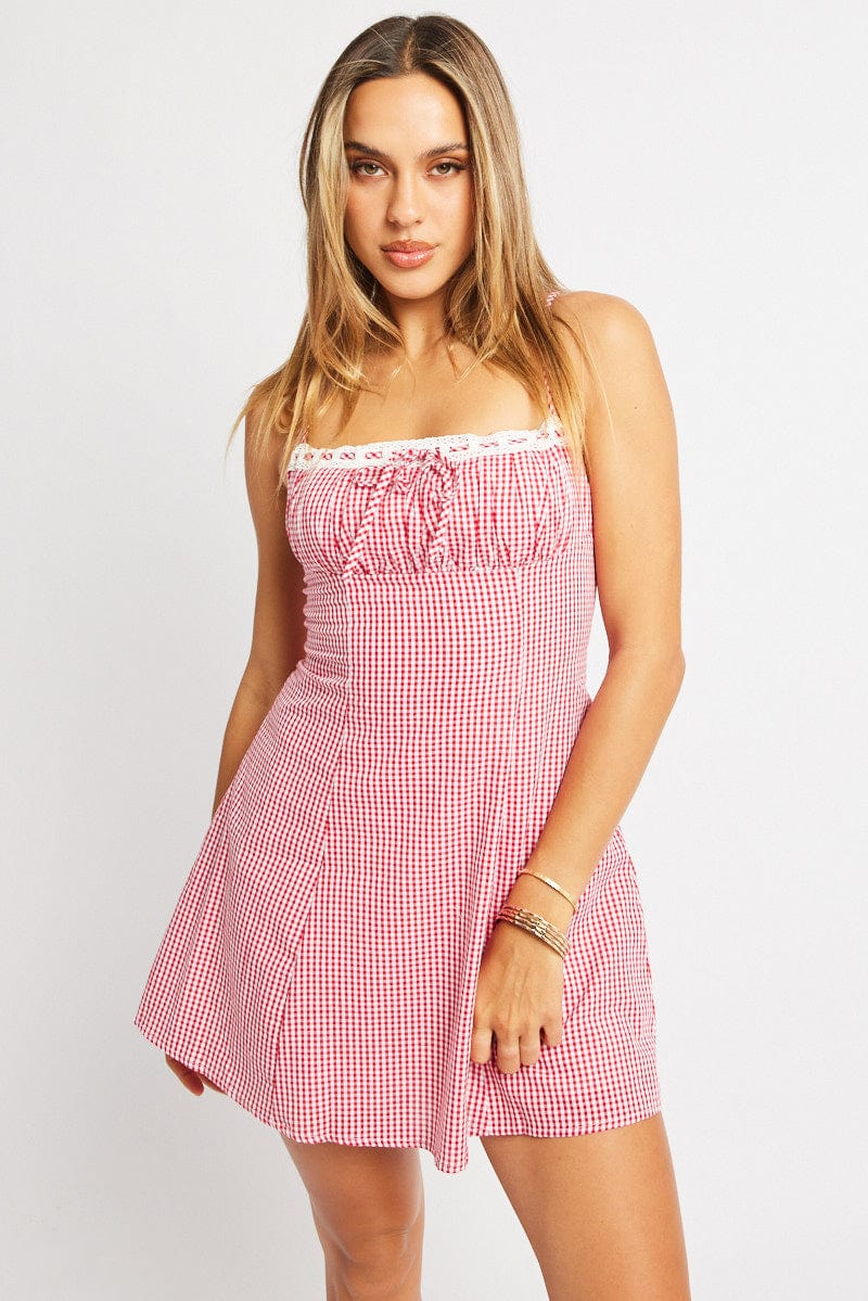 Red Check Mini Dress Strappy