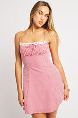 Red Check Mini Dress Strappy