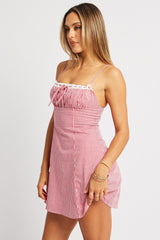 Red Check Mini Dress Strappy