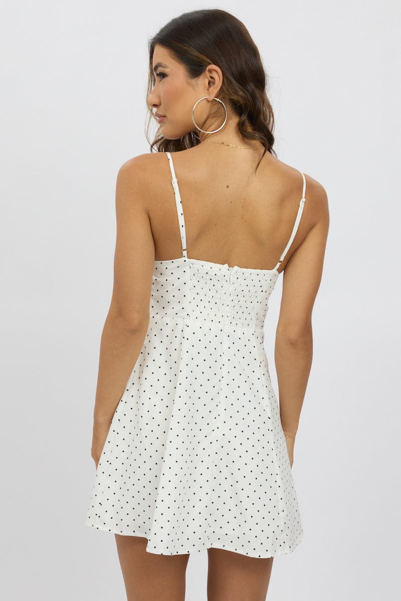 White Polka Dot Mini Dress Strappy