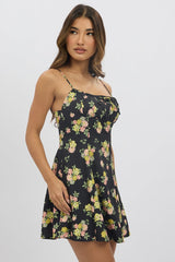 Black Floral Mini Dress Strappy