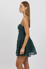 Green Fit And Flare Dress Mini Tiered