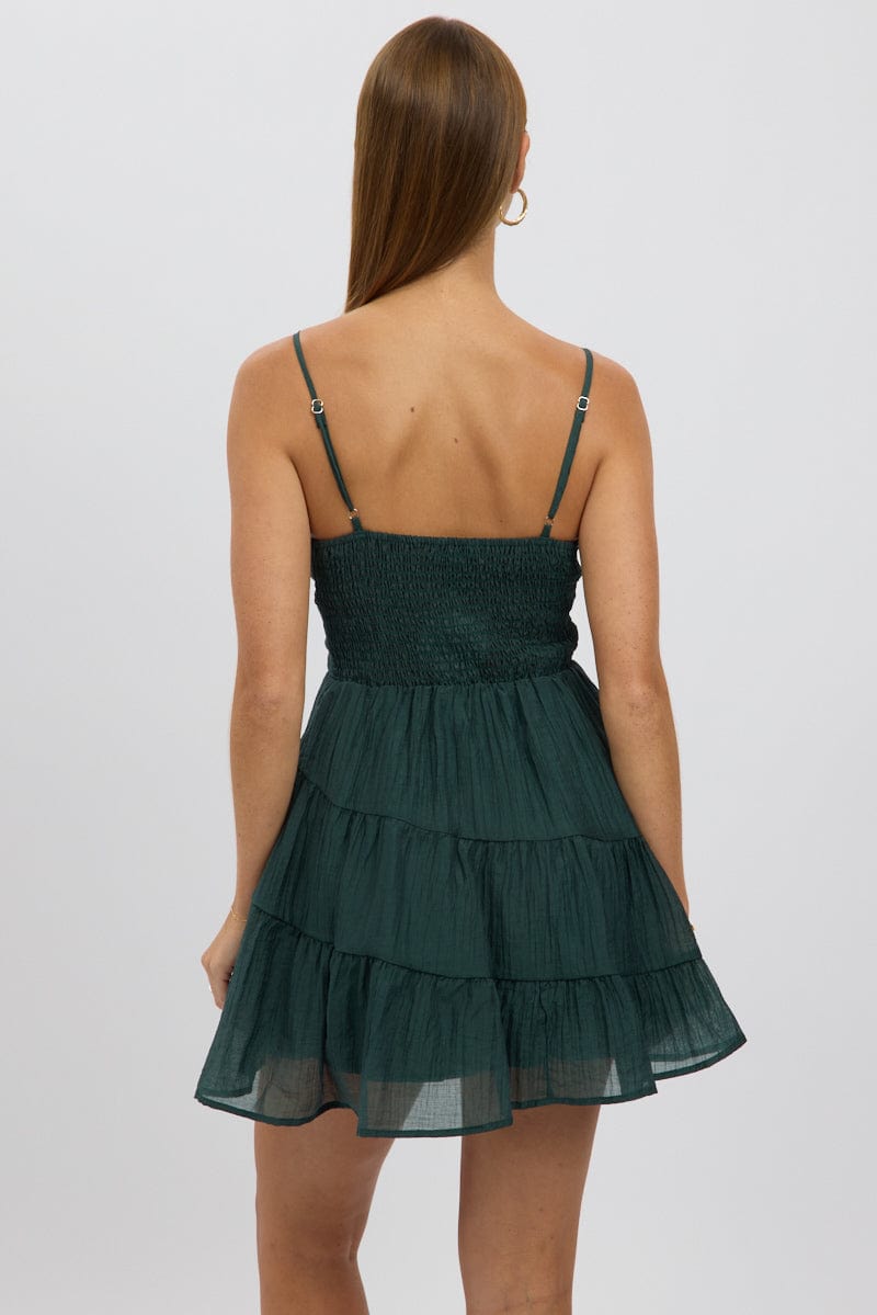 Green Fit And Flare Dress Mini Tiered