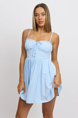 Blue Stripe Fit And Flare Dress Mini