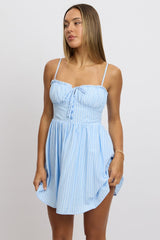 Blue Stripe Fit And Flare Dress Mini