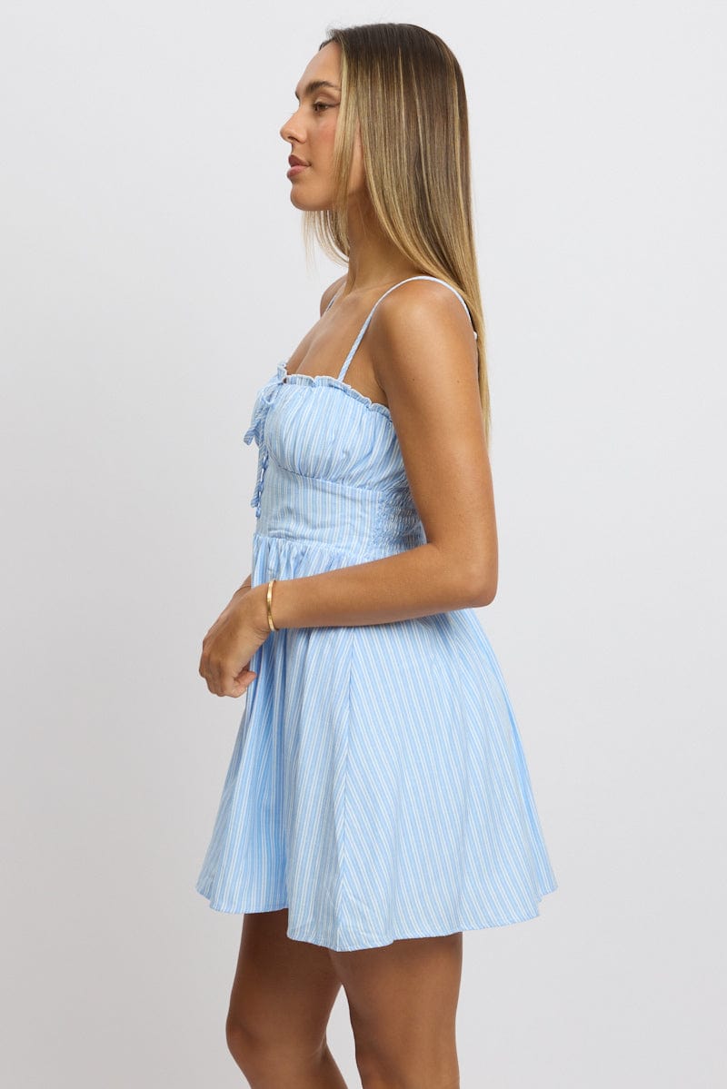 Blue Stripe Fit And Flare Dress Mini