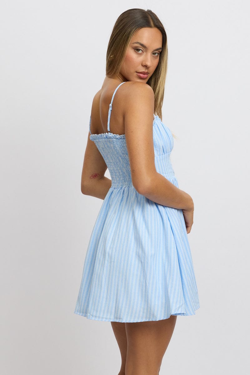 Blue Stripe Fit And Flare Dress Mini