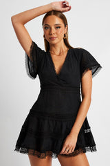 Black Fit And Flare Dress Short Sleeve Mini