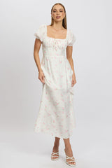 Pink Ditsy Midi Dress Short Sleeve Side Split