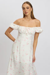 Pink Ditsy Midi Dress Short Sleeve Side Split